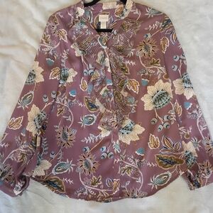Chico's Mauve Floral Ruffle Blouse
